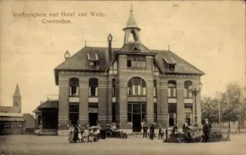 Ak Coevorden Drenthe, Stationsplein, Hotel van Wely