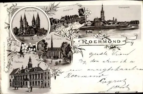 Litho Roermond Limburg Niederlande, Munsterkerk, Stadsgezicht, Stadhuis