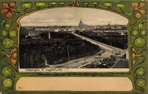 Passepartout Ak Vlissingen Zeeland Niederlande, Panorama aus der Vogelperspektive