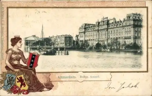 Präge Wappen Passepartout Ak Amsterdam Nordholland Niederlande, außerhalb von Amstel