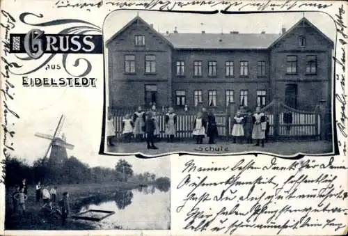 Ak Hamburg Eimsbüttel Eidelstedt, Schule, Windmühle