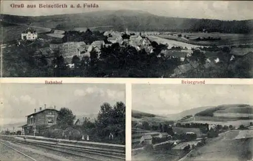 Ak Beiseförth Malsfeld in Hessen, Gesamtansicht, Bahnhof, Gleisansicht, Beisegrund