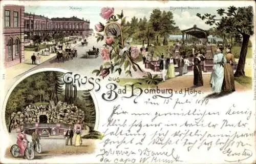 Litho Bad Homburg vor der Höhe, Kurhaus, Elisabethenbrunnen, Ludwigsbrunnen