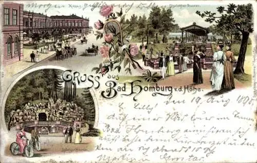 Litho Bad Homburg vor der Höhe, Kurhaus, Elisabethenbrunnen, Ludwigsbrunnen