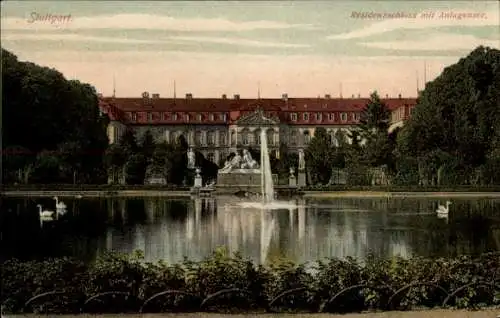 Ak Stuttgart in Württemberg, Residenzschloss, Anlagensee