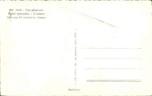 Ak Dax Landes, Teilansicht, Hotel Splendid, Adour, Luftaufnahme