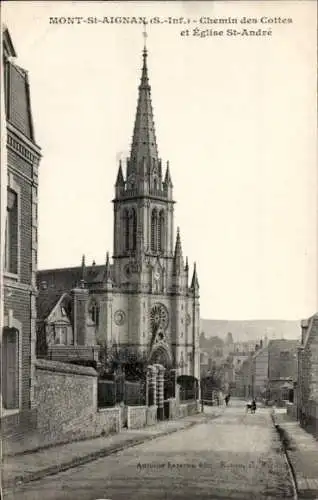 Ak Mont Saint Aignan Seine Maritime, Kirche Saint Andre, Chemin des Cottes