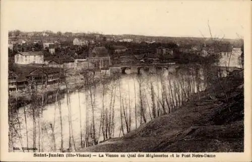 Ak Saint Junien Haute Vienne, La Vienne au Qual des Megisseries et le Pont Notre-Dame