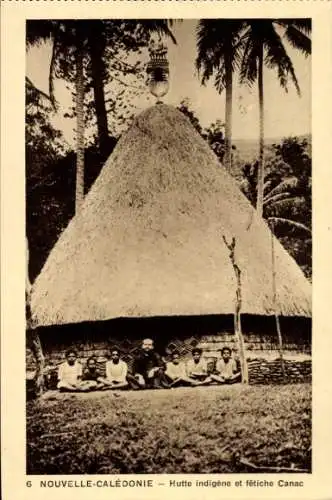 Ak Neukaledonien, Hutte indigene et fetiche Canac, Missionar, Strohhütte