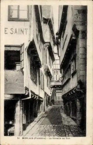 Ak Morlaix en Finistère, La Venelle au Son, Straßenpartie in der Altstadt