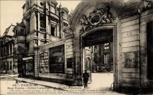 Ak Paris IV, Rue Pavée, Hôtel Lamoignon, Porte d'entrée