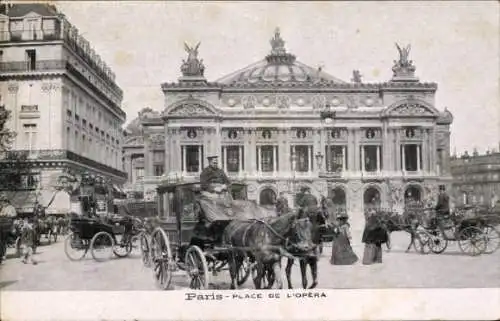 Ak Paris, Place de l'Opera, Kutsche