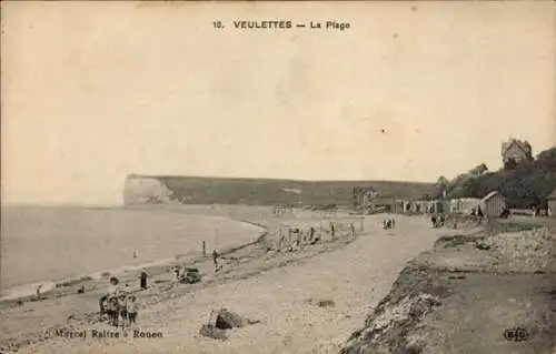 Ak Veulettes sur Mer Seine Maritime, Strand