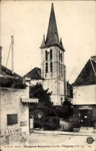 Ak Guignes Rabutin Seine et Marne, Kirche, Café à la Carte