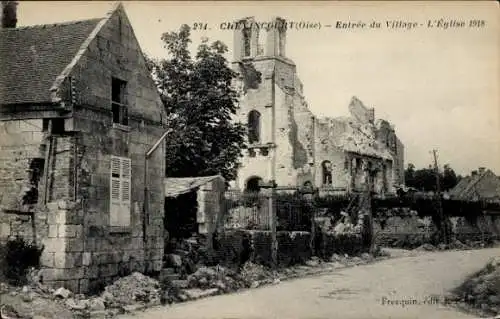 Ak Chevincourt Oise, entree du village, Kirche