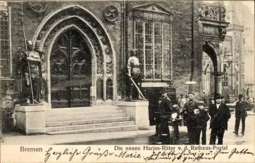 Ak Hansestadt Bremen, Rathaus-Portal, neue Harjes-Ritter