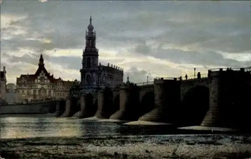Ak Dresden Altstadt, Teilansicht, Kirche, Brücke