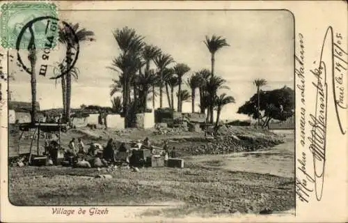 Ak Gizeh Ägypten, Dorfansicht, Uferpartie