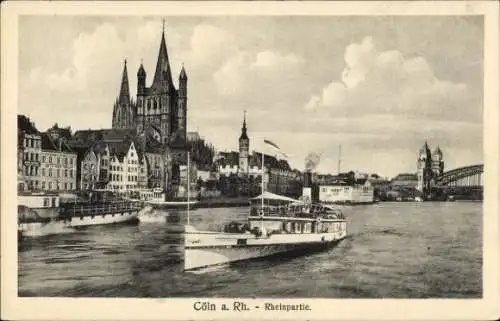 Ak Köln am Rhein, Rheinpartie, Kirche, Brücke, Schiffe