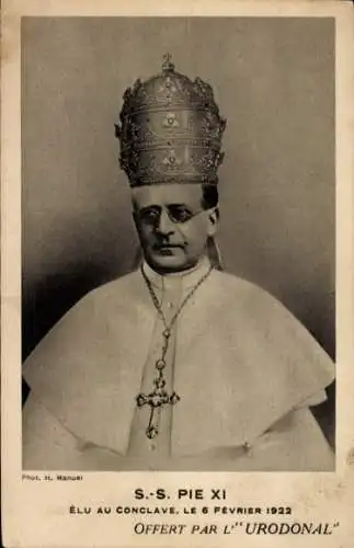 Ak Papst Pius XI., Porträt, Tiara