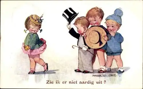 Künstler Ak Williams, Madge, Jungen und kokettes Mädchen