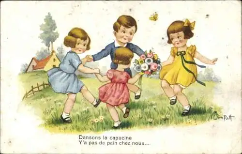 Künstler Ak Patt, Jim, Kinder tanzen auzf einer Wiese