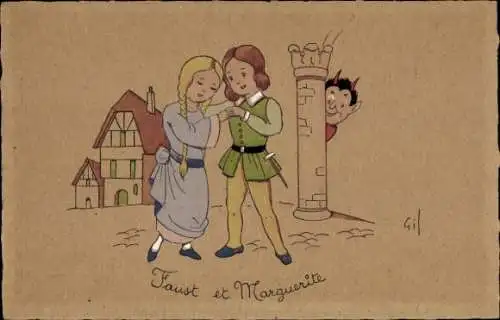 Künstler Ak Gil, Faust et Marguerite