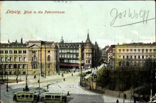 Ak Leipzig in Sachsen, Petersstraße, Straßenbahn
