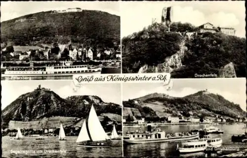 Ak Königswinter am Rhein, Petersberg, Drachenfels, Segelragatta, Hotel Drachenfels