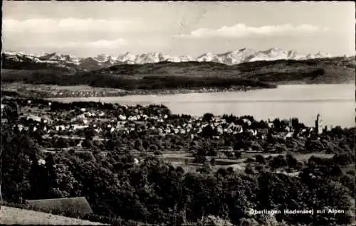 Ak Überlingen am Bodensee, Panorama, Alpen