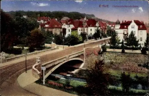 Ak Erfurt in Thüringen, Hohenzollernbrücke, Fluss, Häuser