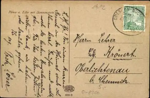 Ak Pirna an der Elbe, Elbe mit Sonnenstein