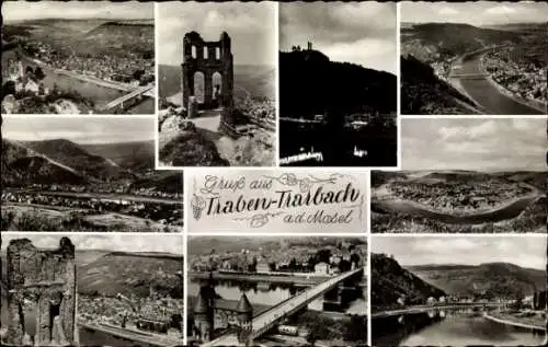 Ak Traben Trarbach an der Mosel, Panorama, Ruine, Brücke, Uferansicht