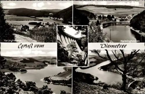 Ak Diemelsee Waldeck Upland in Hessen, Oberlauf, Heringhausen, Helminghausen, Panorama