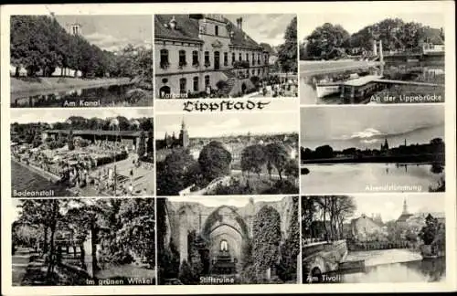 Ak Lippstadt in Westfalen, Kanal, Badeanstalt, Grüner Winkel, Rathaus, Lippebrücke, Tivoli