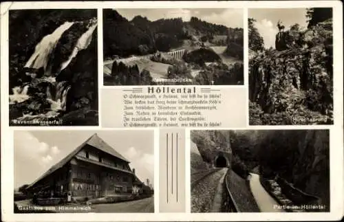 Ak Breitnau im Schwarzwald, Höllental, Hirschsprung, Ravenna Viadukt, Wasserfall, Gasthaus