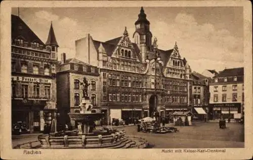 Ak Aachen, Markt, Kaiser-Karl-Denkmal