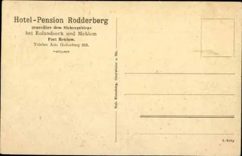 Ak Rolandswerth am Rhein Remagen, Rodderberg, Hotel-Pension Rodderberg