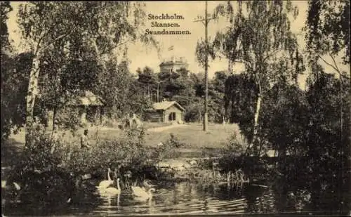 Ak Skansen Stockholm Schweden, Svandammen