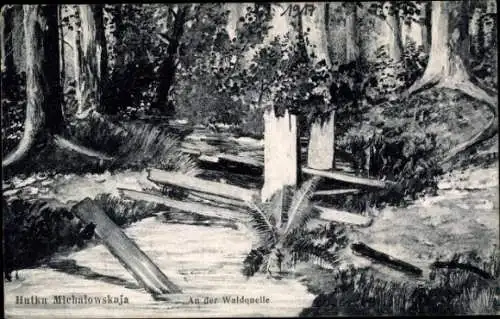 Ak Hutka Michalowskaja Polen, An der Waldquelle