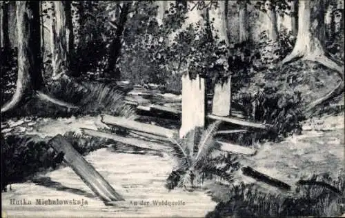 Ak Hutka Michalowskaja Polen, An der Waldquelle