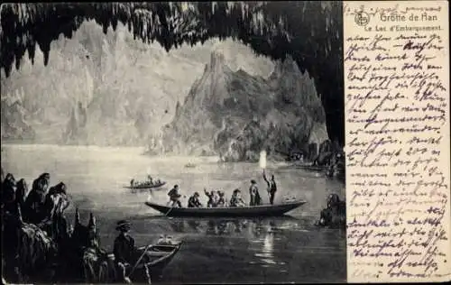 Ak Grotte de Han Han sur Lesse Wallonien Namur, Lac d'Embarquement