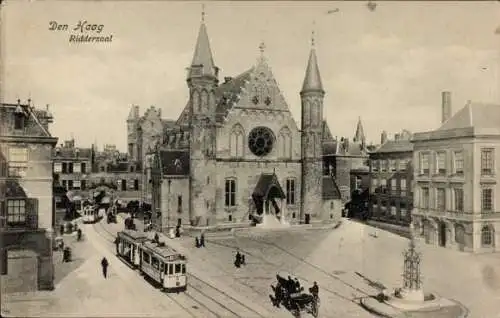 Ak Den Haag Südholland Niederlande, Ridderzaal, Straßenbahn