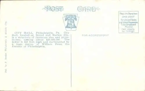 Ak Philadelphia Pennsylvania USA, Rathaus