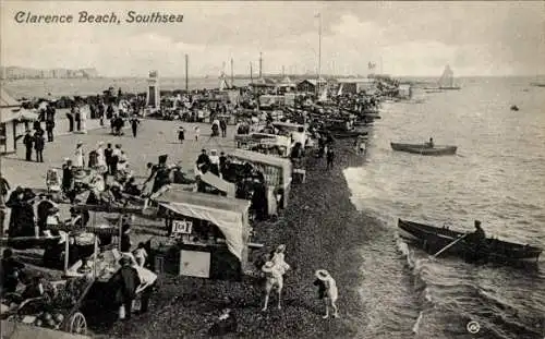 Ak Southsea Portsmouth Südostengland, Clarence Beach