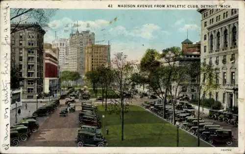 Ak Detroit Michigan USA, Madison Avenue vom Athletic Club