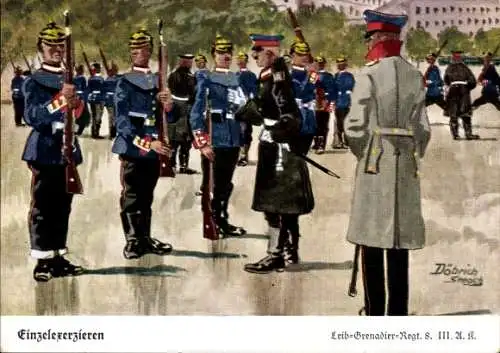 Künstler Ak Döbrich Steglitz, Einzelexerzieren, Leib Grenadier Regiment 8