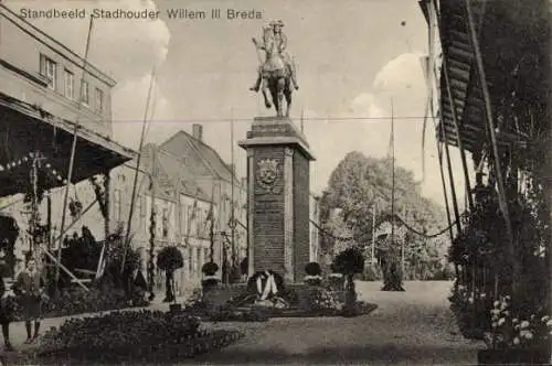 Ak Breda Nordbrabant Niederlande, Statue des Statthalters Willem III