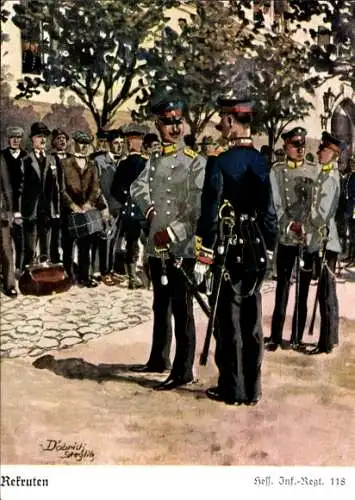 Künstler Ak Döbrich Steglitz, Rekruten des Hessischen Infanterie Regiments 118