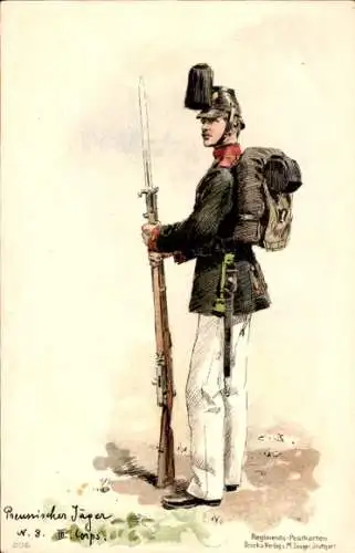 Künstler Litho Becker, C., Preußischer Jäger, Deutscher Soldat in Uniform, Kaiserzeit